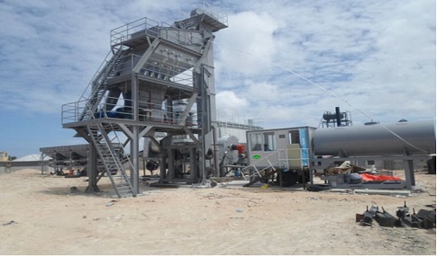 Mobile asphalt plant installed at road construction site